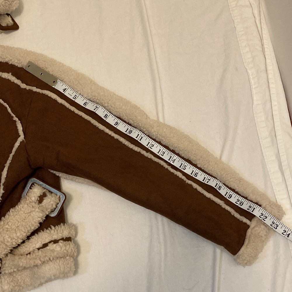 Brown Faux Shearling Biker Jacket with Cream Trim - Picture 14 of 14